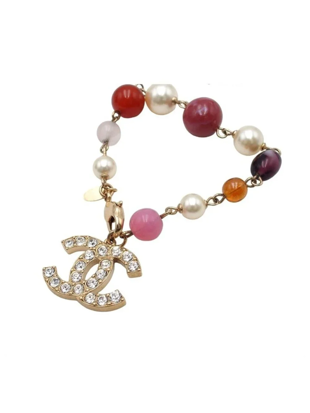 Chanel Bracelet Multicolor Metal CC Logo Stone Rhinestone Faux Pearl